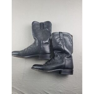 Lucchese 2000 Black Smooth Full Quill Ostrich Roper Boots Mens 8.5 D Western